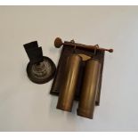 WW1 trench art two shell dinner gong and matchbox holder.