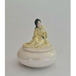 A Royal Doulton Harry Tittensor lustre bowl with lid Japanese fan lady. approx height 21cm.