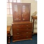 A mahogany five drawer chest and a two door glazed top.
