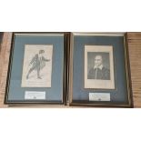 Five framed and glazed etchings of Shakespearian characters.