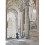 DAVID G. SHARP. Framed and signed watercolor of an interior cathedral scene, dated June 1975. Approx