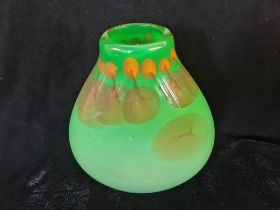 A Karlin Rushbrooke green studio glass vase. 18cm.