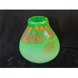 A Karlin Rushbrooke green studio glass vase. 18cm.