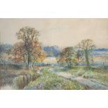 An Arthur Willet watercolour on paper, a river and forest scene. Verso label Royal Academy of