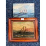 Two oil paintings Nordic scenes boats.