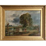 Mannner of John Constable. A river landscape with horse’s and cart crossing a river near Salisbury