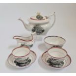 Twenty eight piece Staffordshire pink luster tea set teapot, cream jug, sugar bowl, cups and