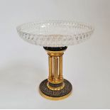 A 19th century gilded bronze centrepiece with cut glass bowl and four Grecian style columns silver