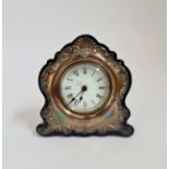 A Birmingham silver front mantle clock with leaf design. 16 1/2 cm.