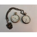 A hallmarked silver pocket watch, with attached hallmarked silver double Albert watch chain with