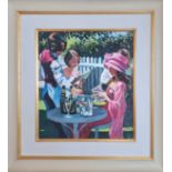 Sherree Valentine Daines oil on board Drinks on the lawn signed to bottom right. And signed to