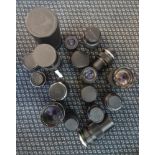 A collection of camera lenses.