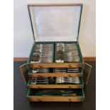 A canteen of silver plate Alpacca cutlery in a three drawer chest.