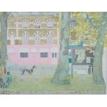 Elizabeth Coombe acrylic on board dog walk signed with initials EKC. 82 cm 64 cm.