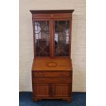 A Edwardian mahogany bureau bookcase with glazed two door top and fitted interior. 202 cm 92 cm.