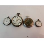 A Railway Timekeeper pocket watch, an Ingersoll pocket watch, a hallmarked silver fob watch and a