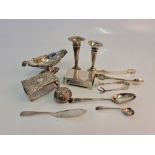 A collection of hallmarked silverware, to include matchbox holders, two posy vases, a bonbon dish,