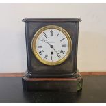 A black slate with green and red marble mantle clock faded name to face Paris & Birmingham. 33cm.