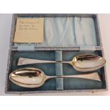 Two hallmarked silver serving spoons with initials engraved on handle, London 1798, made by