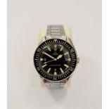 A gent's Omega Seamaster 300, black dial having hourly baton markers, stainless steel bracelet strap