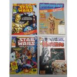 Two Marvel Comics issues - Star Wars Weekly #13, 14, together with two star wars themed magazines.