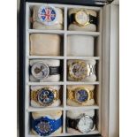 A box containing 8 various Gent's wristwatches to include, Pulsar, Gena, Tudor, Constantine Weisz on