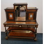 A 19th century ebony and walnut Bonheur de jour with fluted legs to front three drawers to base