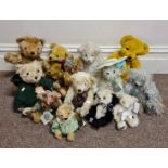 A collection of thirteen teddy bears to include Merrt Thought and one Steiff.