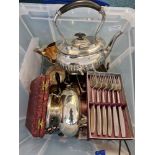A quantity of various silver plated ware, to include coffee pot, kettle, jugs, toast rack etc