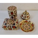 A Royal Crown Derby Imari lighter small dish and two pots with lids,1128.