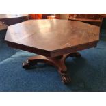 A 19th rosewood hexagonal tilt top dining table on single pedestal base.