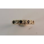 A hallmarked 9ct yellow gold sapphire and diamond half eternity ring, ring size M, approx. weight