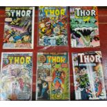 Six issues of Marvel Comics The Mighty Thor, to include the first issue, #1, 243, 244, 250, 380,