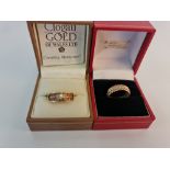 Two stamped 375 rings, one a three coloured band ring, ring size J, the other a Clogau gold of Wales