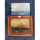 Two oil paintings Nordic scenes boats.