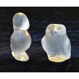 Two Svenskt Glas signed frosted crystal birds puffin and owl.