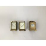 Three brass carriage clocks A/F.