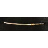 A Katana Samurai sword with cast Tsuba gold and silver flower design blade length approx 61 cm.