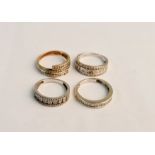 Two hallmarked 9ct gold gem stone half eternity rings, ring size L, P, with a hallmarked 9ct half
