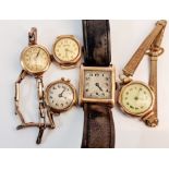 Five various 9ct wristwatches A/F