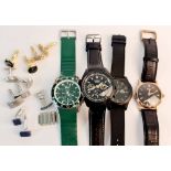 Four Gent's wristwatches - two Lacoste, Boss and Aviator together with some cufflinks.