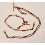 Two stamped 375 link albert chains with t-bar, approx.lengths 33cms, 38cms, approx. total weight