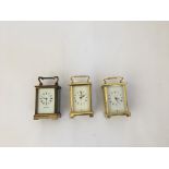 Three brass carriage clocks Mappin & Webb, J W Benson, and Bayard.