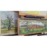 Two oils by Robert Ormesher. One on canvas of a tree and the other on board of a farm.