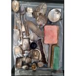 A collection of silverware, some hallmarked to include, cigarette lighter, silver topped glass
