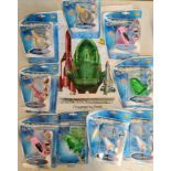 Nine FEVA Thunderbirds diecast vehicles and bag.