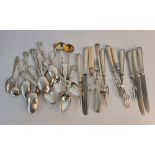 A collection of hallmarked silver to include 3 knives, six pickle forks, 17 various spoons, 3 forks