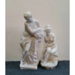 Two white painted plaster Grecian style figures semi nude females, height of standing approx 75 cm.