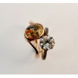 A stamped SIL gem stone ring, ring size M, and stone set ring, ring size S