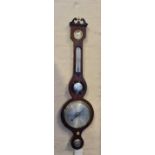 A rosewood banjo barometer with silvered face.